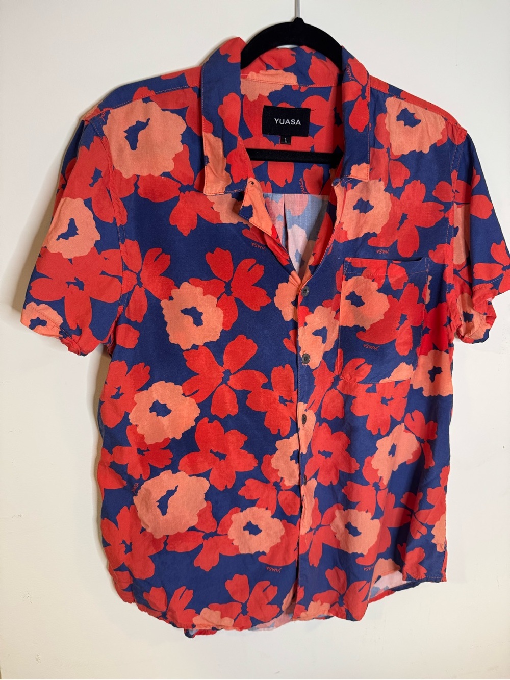 YUASA Menswear Floral Resort Shirt Men’s L Blue Coral